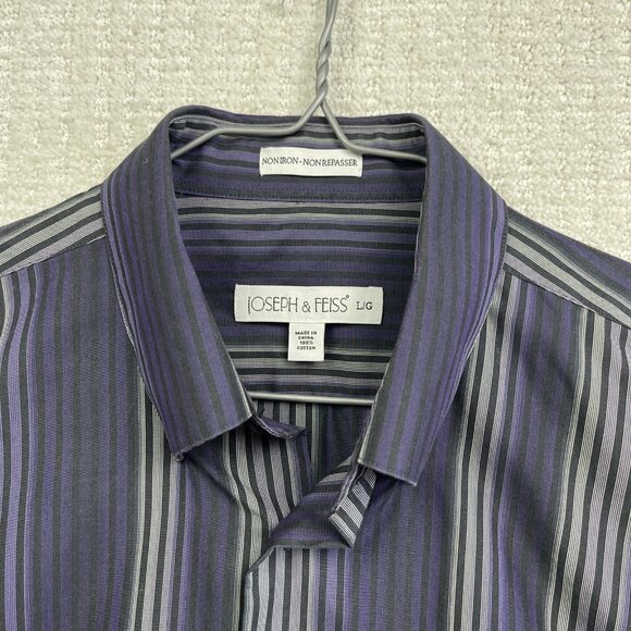 Joseph & Feiss Dress Shirt Men L Retro Purple Striped Classic Preppy Non-Iron - Picture 7 of 16